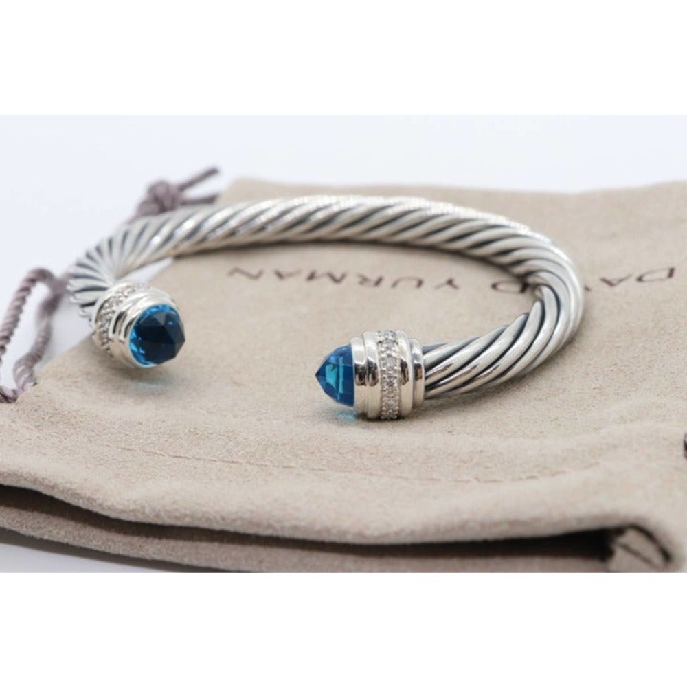 David Yurman Silver 7mm Blue Topaz Cable Bracelet